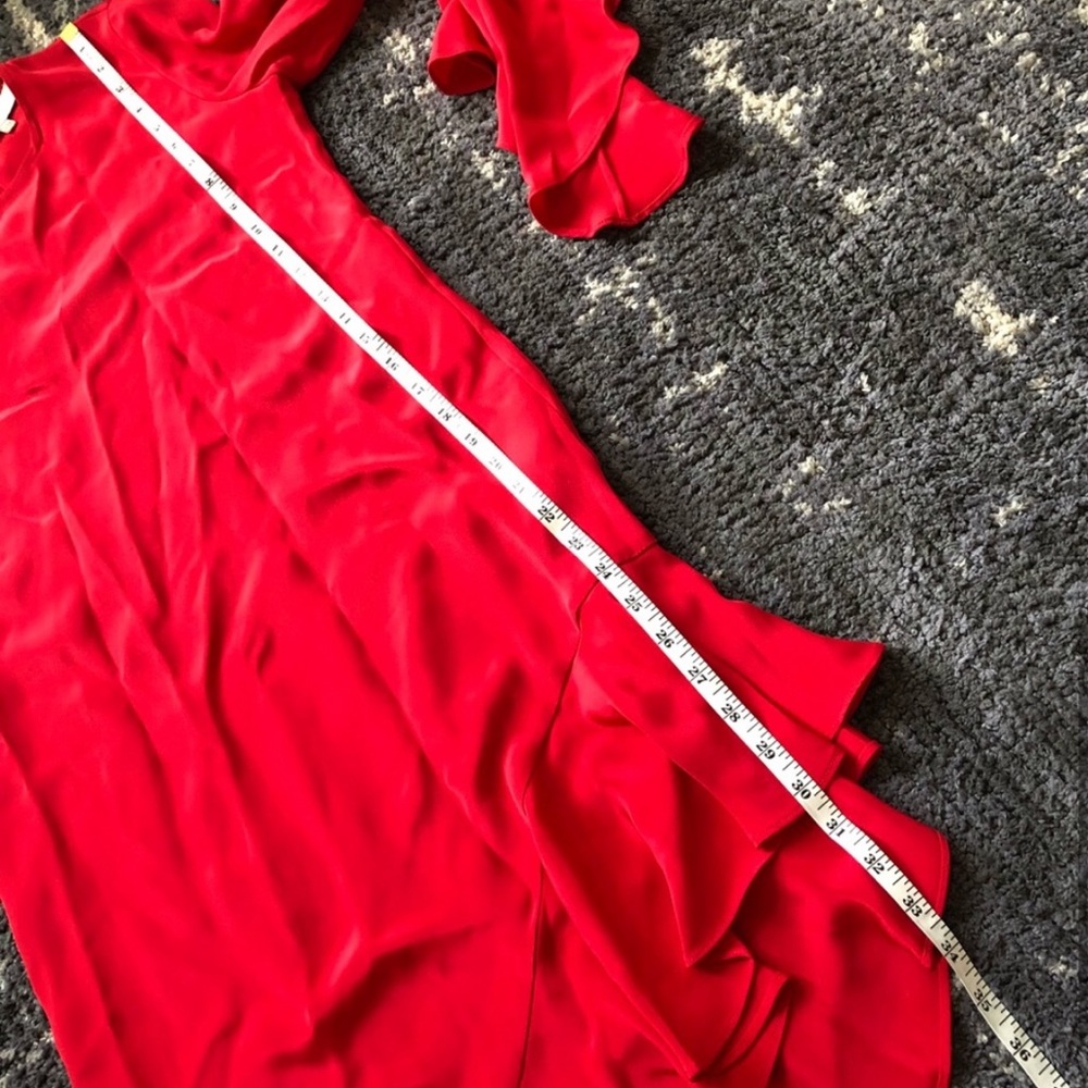 Alexis hazel red asymmetric ruffle silk long bell sleeve dress XS - Picture 5 of 8